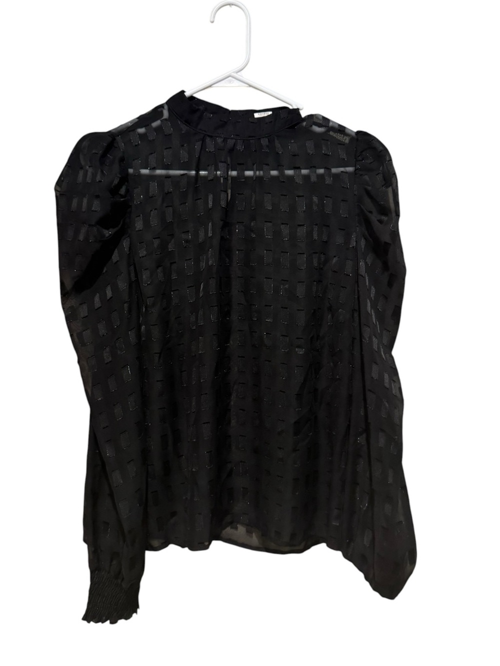 Jealous Tomato Black Sheer Square-Pattern Puff‎ Sleeve Blouse